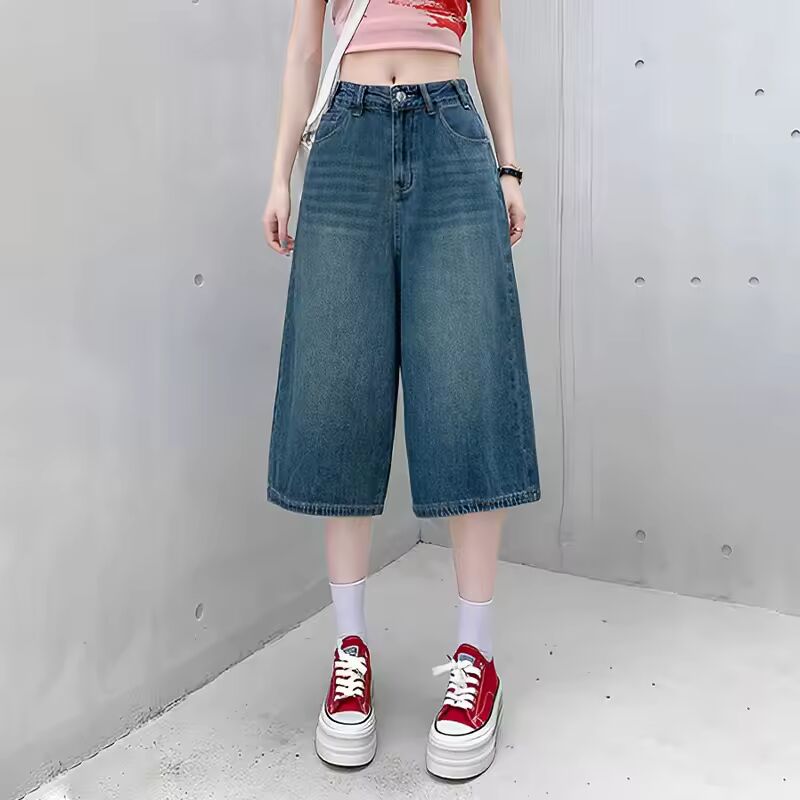 Retro Style Baggy Jeans Y2k Streetwear Hip Hop Casual Fashion Men Jeans Loose Straight Cylinder Cropped Shorts Unisex Version